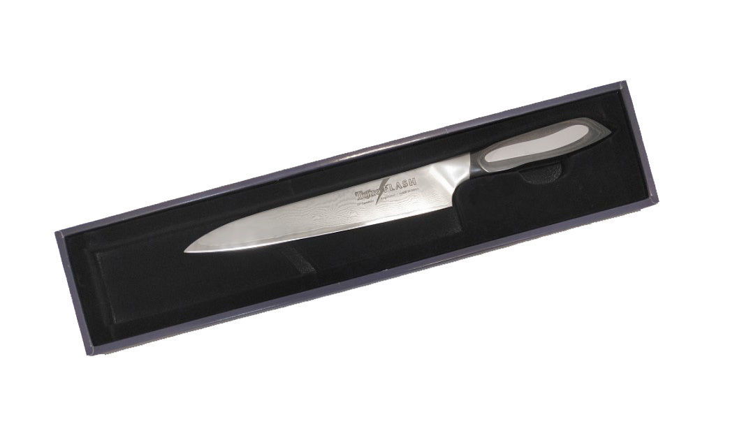 фото Нож поварской tojiro flash, ff-ca210, сталь vg-10, чёрный, в картонной коробке