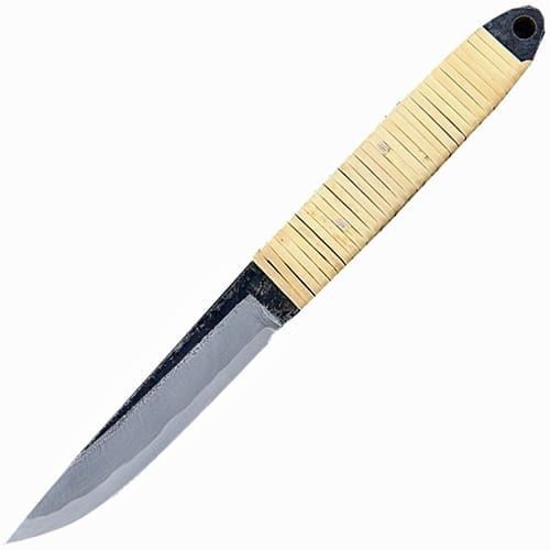 фото Туристический охотничий нож с фиксированным клинком maruyoshi hunting drop point большой, сталь shirogami san-mai, рукоять белая оплетка