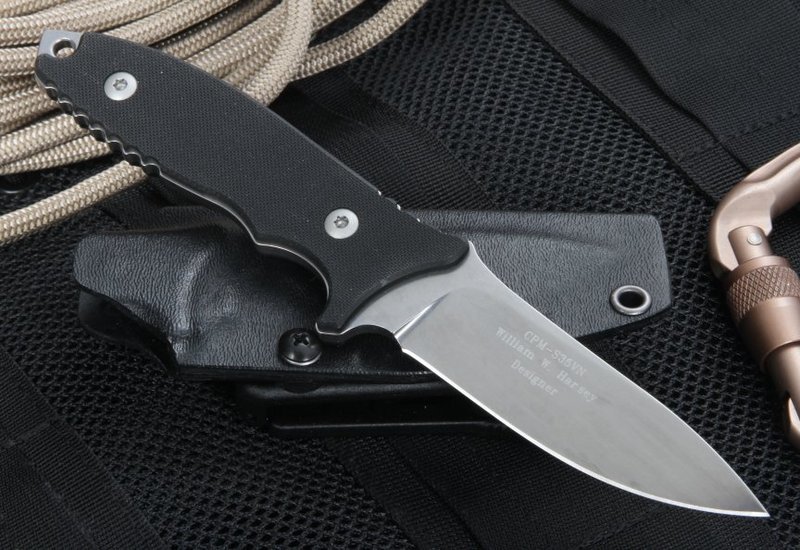 Нож с фиксированным клинком HB Fixed, Black G-10 Handle, Stonewashed Crucible CPM® S35VN™, William (Bill) Harsey Design (Kydex Sheath) 9.0 см.