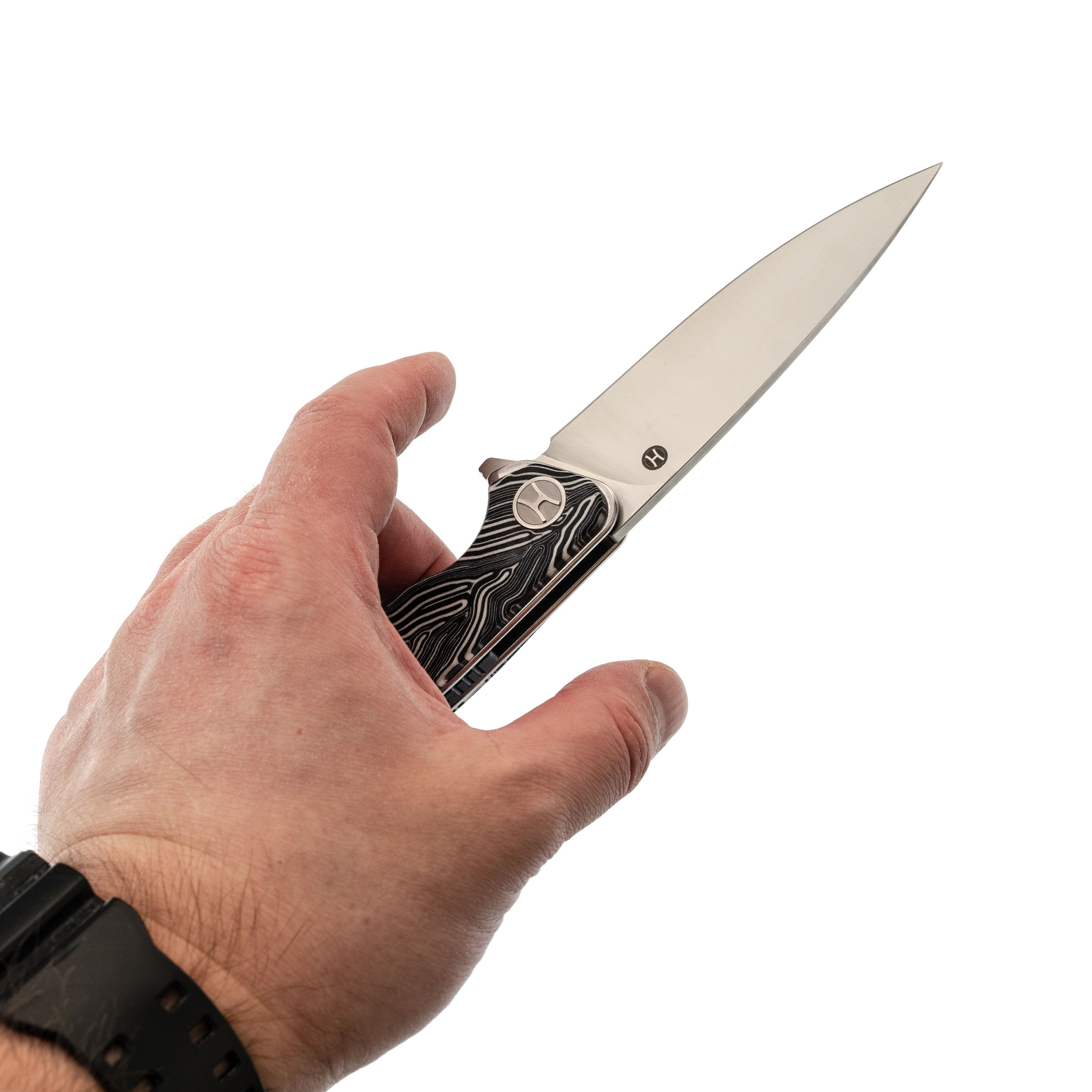 фото Складной нож honor ajax, сталь d2, рукоять damascus g10