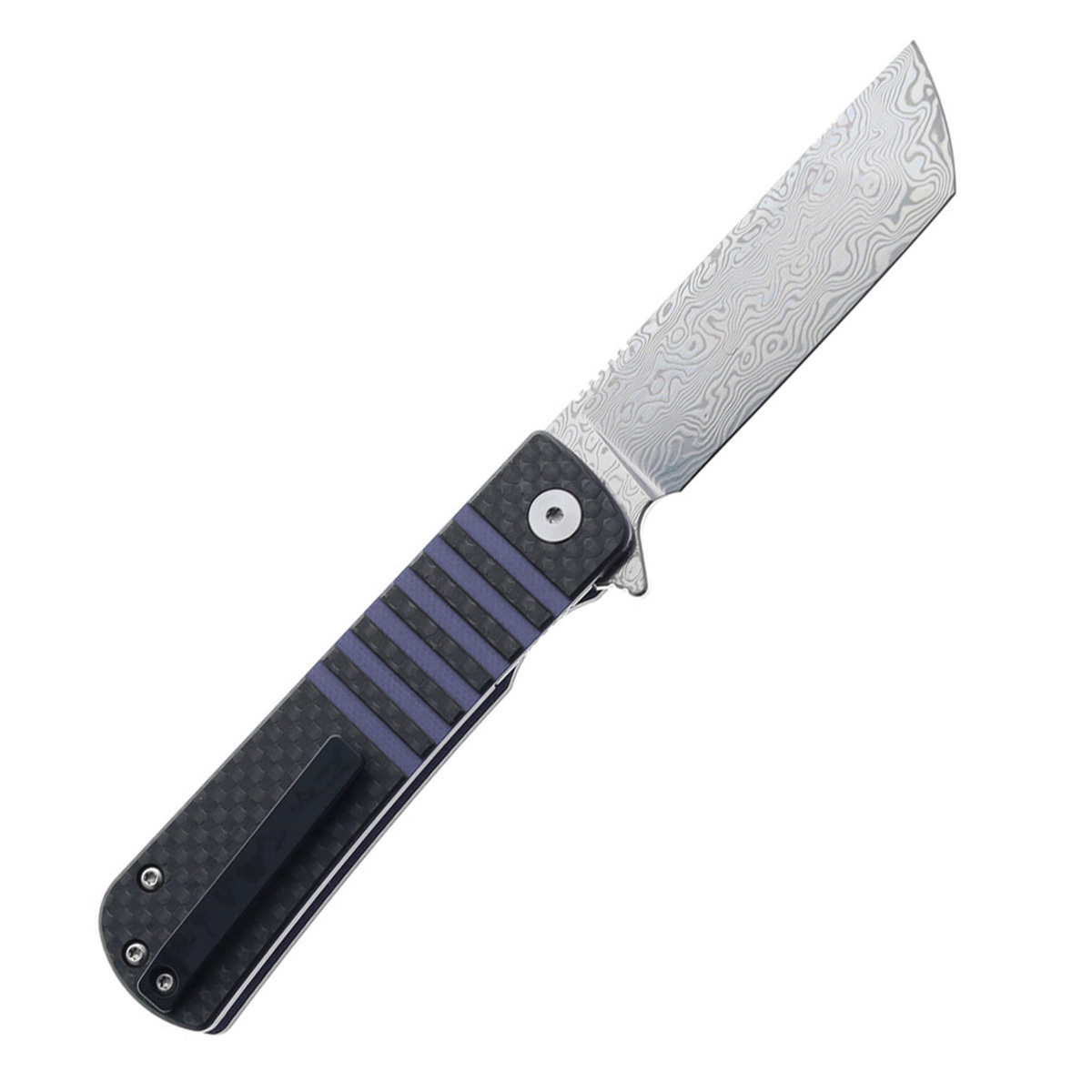 фото Складной нож bestech titan, сталь дамаск, рукоять черно-синяя g10/карбон bestech knives