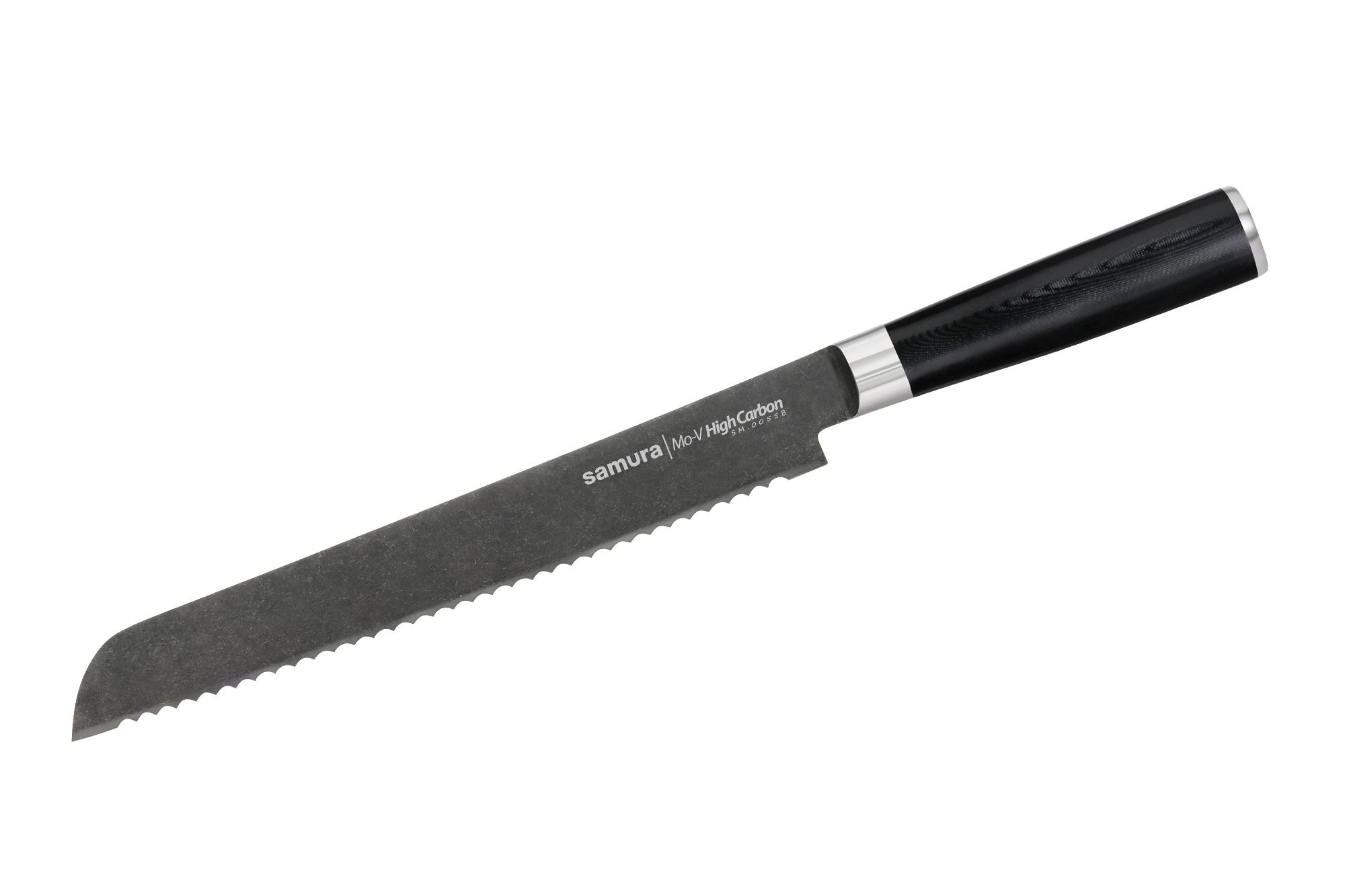 фото Кухонный нож для хлеба samura mo-v stonewash 230 мм, сталь aus-8, рукоять g10