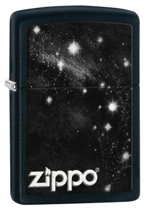 Зажигалка ZIPPO Galaxy, латунь с покрытием Black Matte, черный, матовая, 36х12x56мм Зажигалка ZIPPO Galaxy, латунь с покрытием Black Matte, черный, матовая, 36х12x56ммЗажигалки Zippo<br>Зажигалка ZIPPO Galaxy, латунь с покрытием Black Matte, черный с рисунком звездного неба, матовая, 36х12x56мм<br>