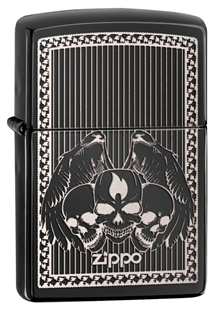 Зажигалка ZIPPO Classic, латунь с покрытием Ebony™, черный, глянцевая, 36х12x56 мм Зажигалка ZIPPO Classic, латунь с покрытием Ebony™, черный, глянцевая, 36х12x56 ммЗажигалки Zippo<br>Зажигалка ZIPPO Classic, латунь с покрытием Ebony™, черный с черепами и крыльями, глянцевая, 36х12x56 мм<br>
