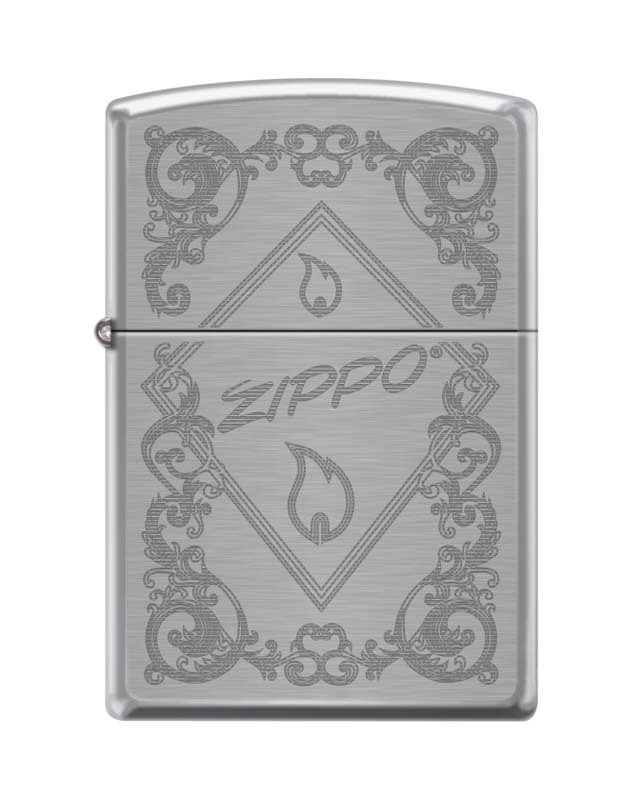 Зажигалка ZIPPO 200 Zippo Framed Flame, латунь/сталь с покрытием Brushed Chrome, 36x12x56 мм Зажигалка ZIPPO 200 Zippo Framed Flame, латунь/сталь с покрытием Brushed Chrome, 36x12x56 ммЗажигалки Zippo<br>Зажигалка ZIPPO 200 Zippo Framed Flame, латунь/сталь с покрытием Brushed Chrome, серебристая с витиеватым узором и словом ZIPPO в треугольнике, матовая, 36x12x56 мм<br>
