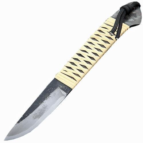 фото Туристический охотничий нож с фиксированным клинком maruyoshi hunting drop point средний, сталь shirogami san-mai, рукоять белая оплетка