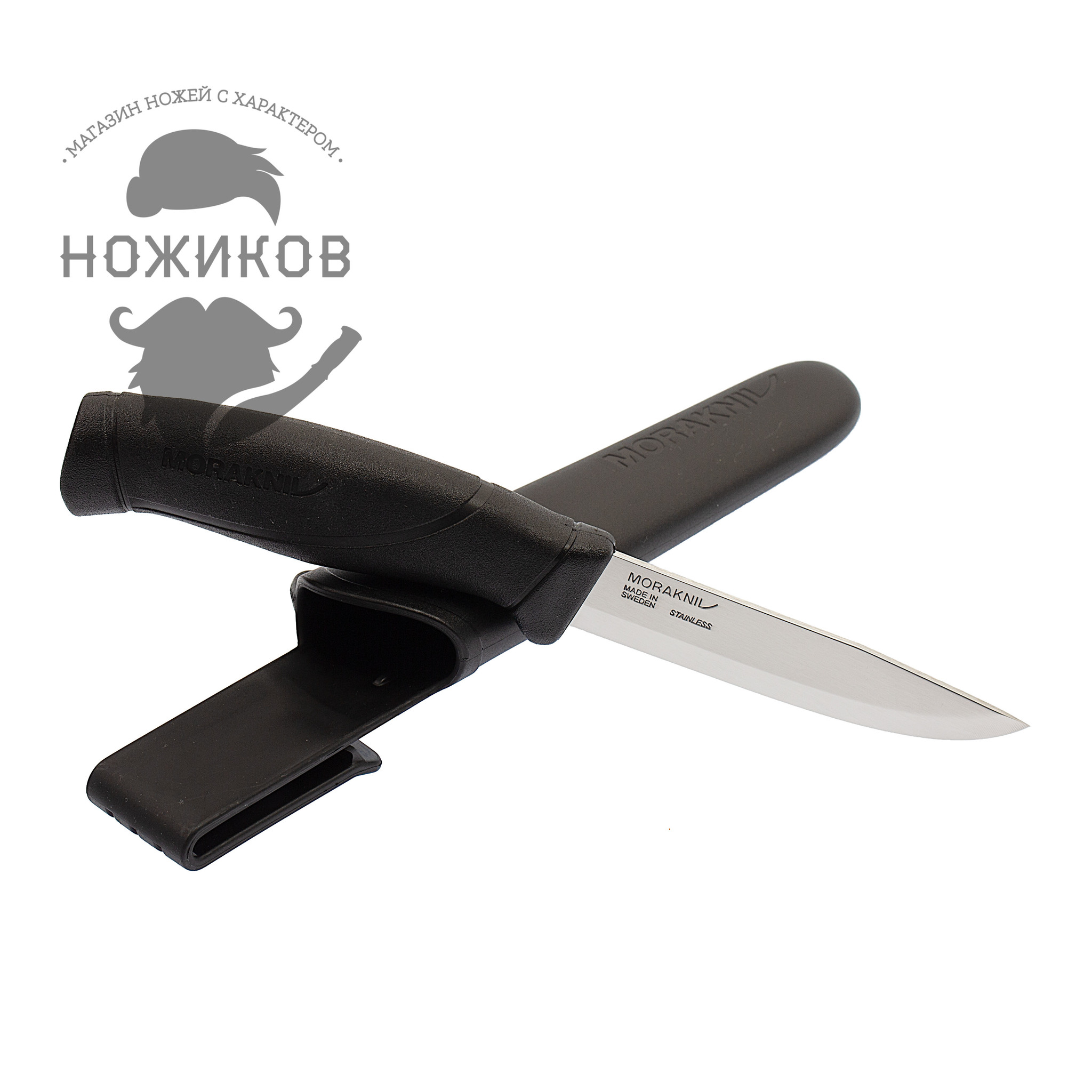 фото Нож с фиксированным лезвием morakniv companion black, сталь sandvik 12c27, рукоять пластик/резина
