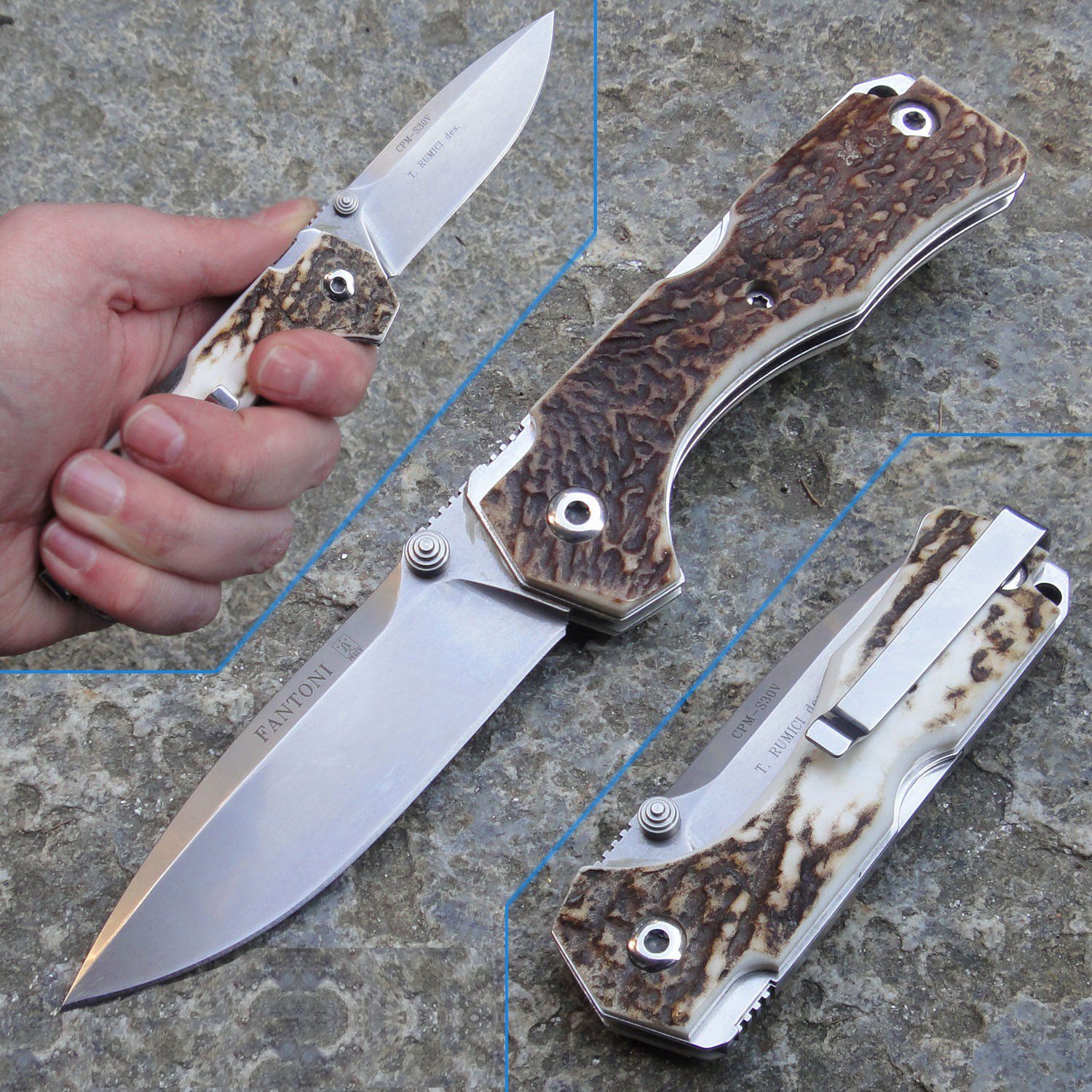 Нож складной Hide Folder, Stag Scales, Crucible CPM® S30V™, Tommaso Rumici Design 7.5 см.