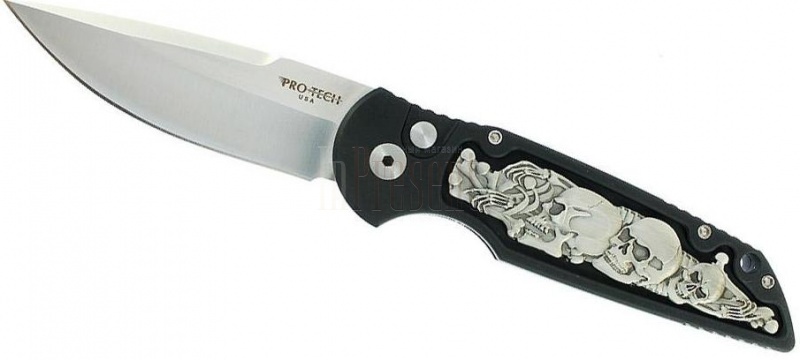 Автоматический складной нож TR-3 Bruce Shaw Designed "coin struck" Skull & Bones Inlay, Satin Blade 8.89 см.