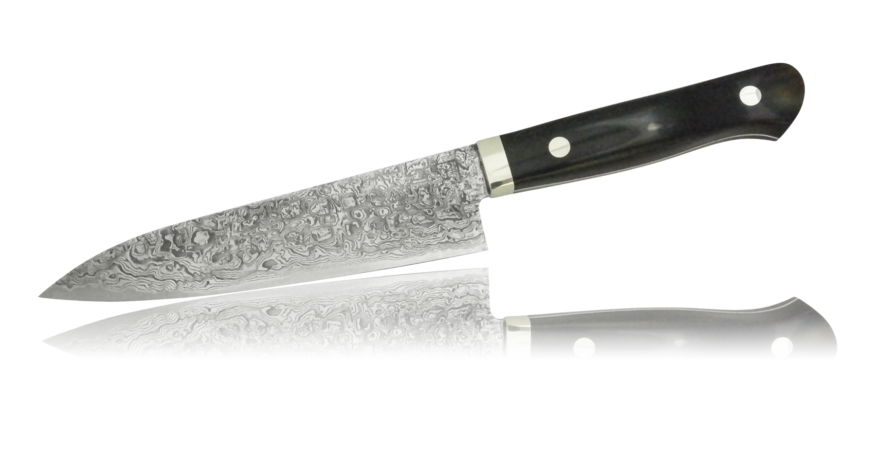 Нож универсальный Hiroo Itou, 150 мм, сталь R-2 в обкладках Damaskus, рукоять рог