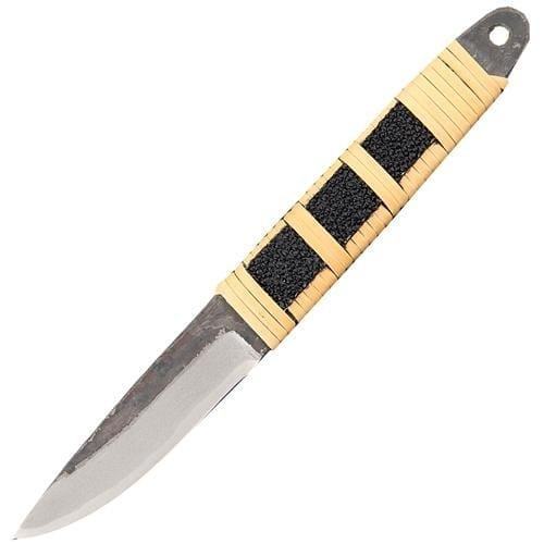 фото Туристический охотничий нож с фиксированным клинком maruyoshi hand crafted, сталь shirogami san-mai, рукоять бежевая обмотка/черная кожа