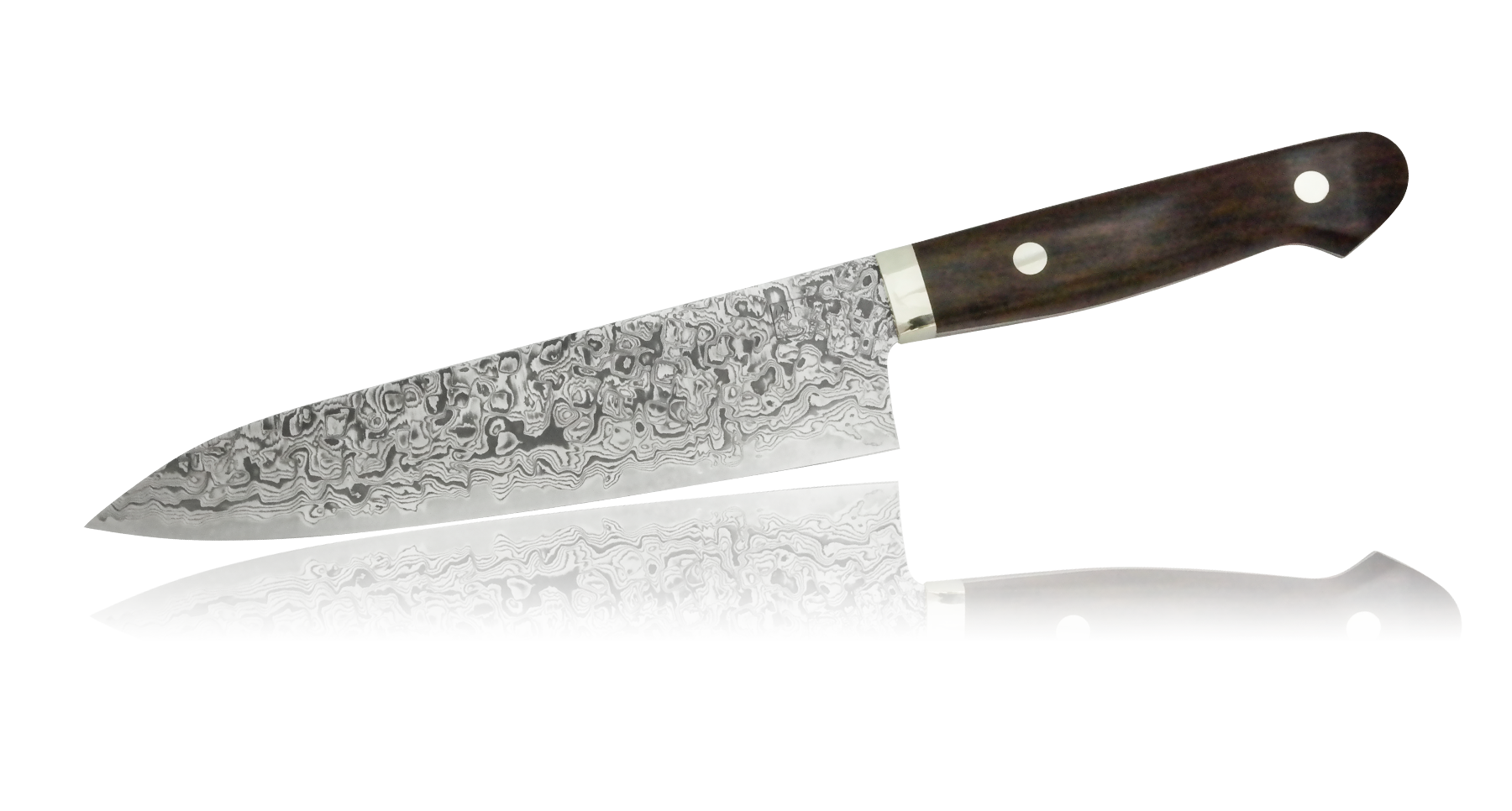 Нож Шеф Hiroo Itou, 180 мм, сталь R-2 в обкладках Damaskus, рукоять железное дерево