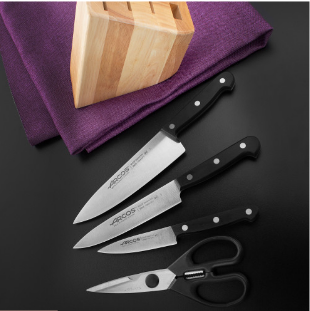 фото Набор из 3-х кухонных ножей с ножницами на деревянной подставке universal, arcos