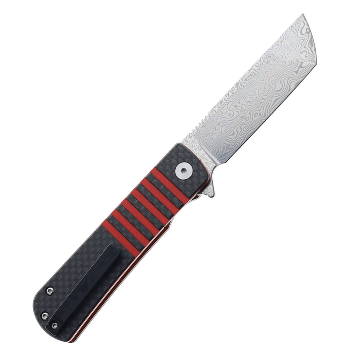 фото Складной нож bestech titan, сталь дамаск, рукоять черно-красная g10/карбон bestech knives