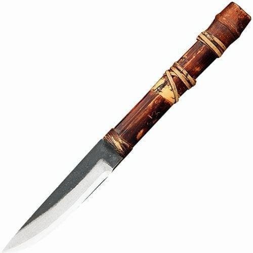фото Туристический охотничий нож с фиксированным клинком maruyoshi hand crafted, сталь shirogami san-mai, рукоять темный бамбук/оплетка