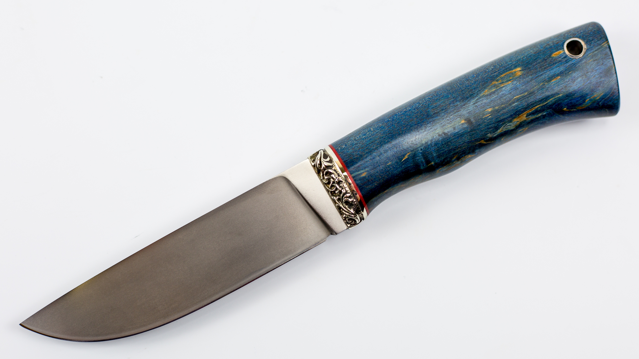 Нож Хантер, CPM 3V, мельхиор литьё, карельская береза синяя