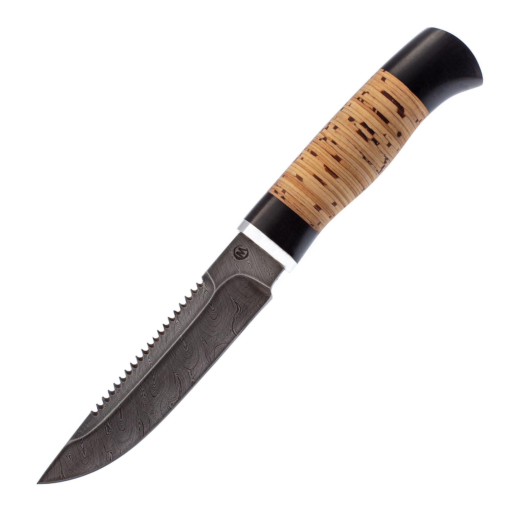 фото Нож судак, дамасская сталь, рукоять береста кузница семина