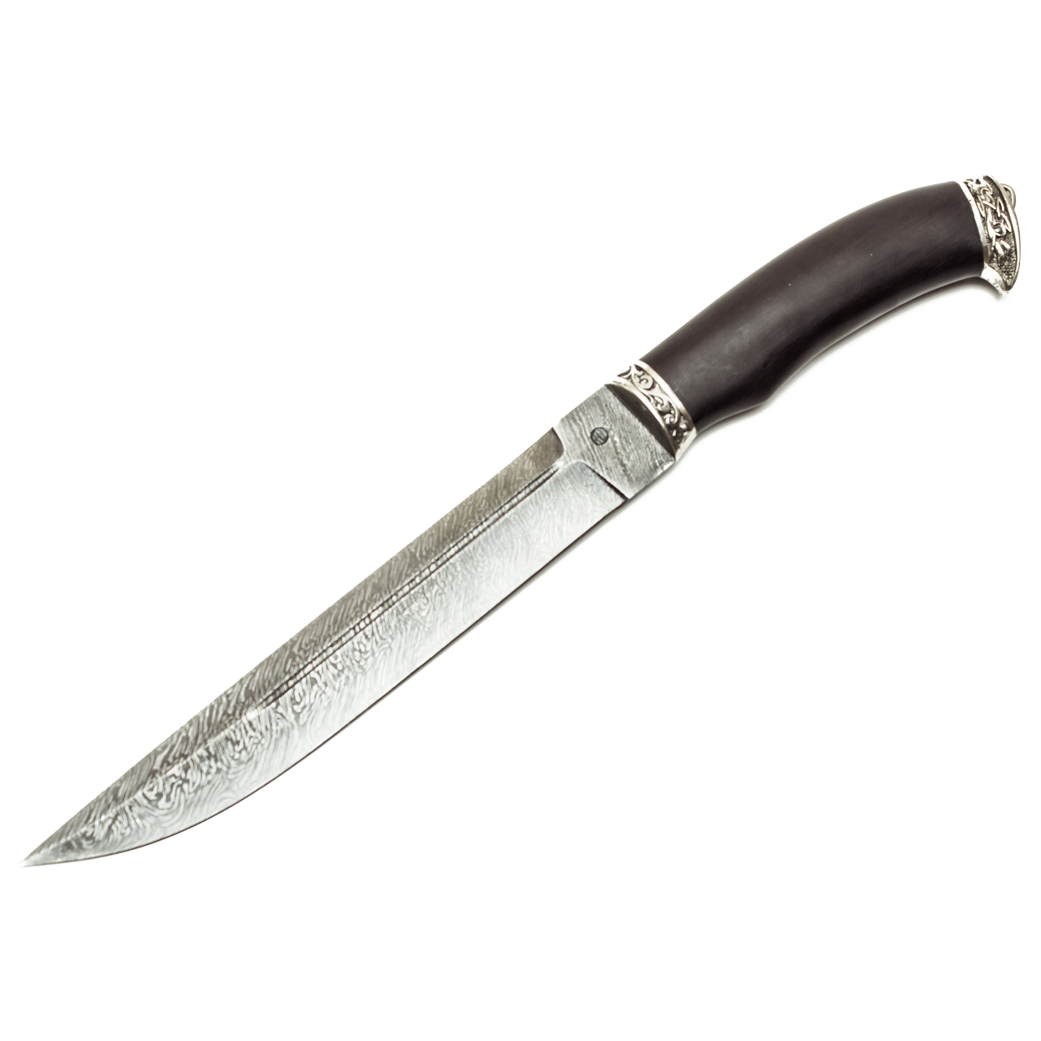 Нож Пластун из дамасской стали, мельхиор -  пластунский казачий .
