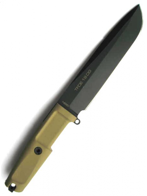 Нож с фиксированным клинком TFDE 19 Black Blade, Desert Sand Handle, Green-Camo Sheat