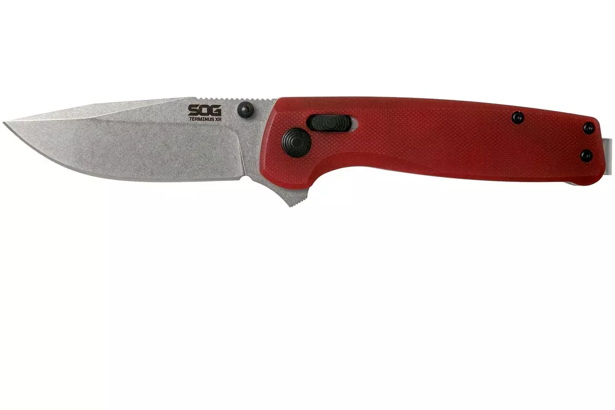 фото Складной нож sog terminus xr, сталь d2 sw, рукоять g-10, красный