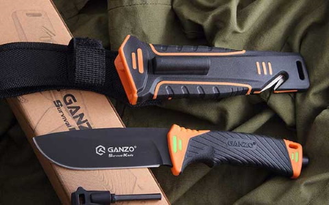 Нож для выживания с огнивом и точилкой Ganzo G8012, черно-оранжевый