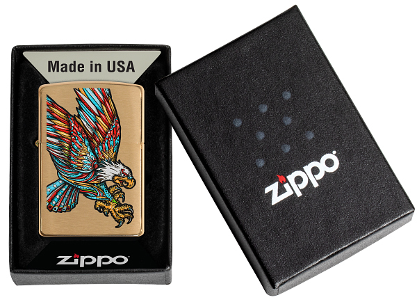 фото Зажигалка zippo tattoo eagle с покрытием brushed brass, медь/сталь