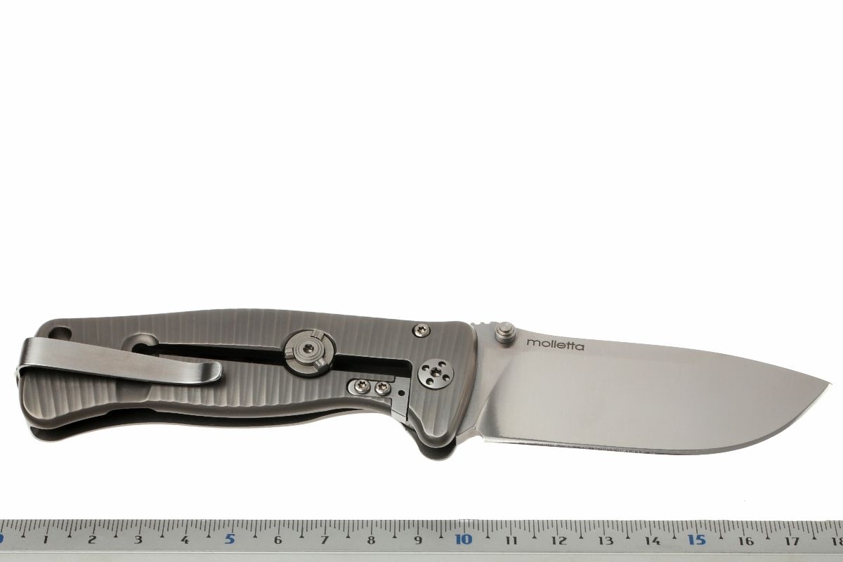фото Нож складной lionsteel sr2 g (grey) mini, сталь uddeholm sleipner® satin, рукоять титан по технологии solid®, серый lion steel