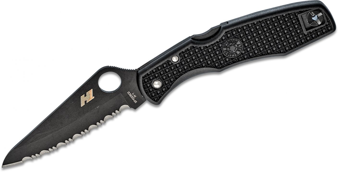 Нож складной Pacific Salt Spyderco 91SBBK, сталь H1 Black Carbonitride Serrated, рукоять термопластик FRN, чёрный от Ножиков