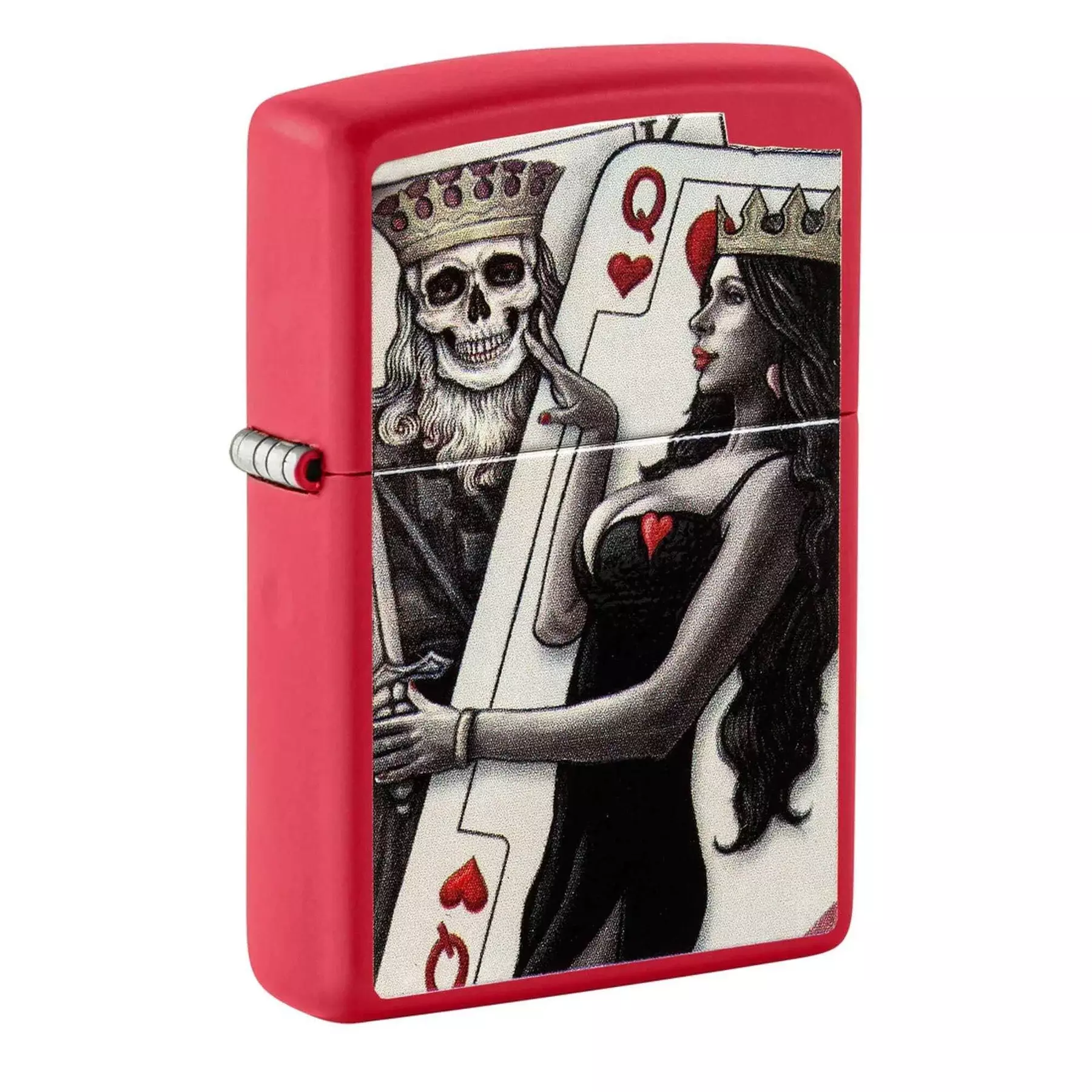 Зажигалка ZIPPO Skull King Queen Beauty с покрытием Red Matte, латунь/сталь, красная