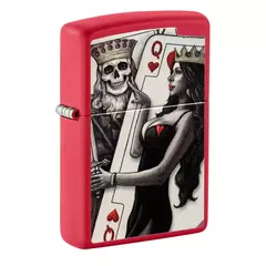 Фото Зажигалка ZIPPO Skull King Queen Beauty с покрытием Red Matte, латунь/сталь, красная