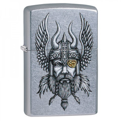 Фото Зажигалка ZIPPO Viking Warrior с покрытием Street Chrome™, латунь/сталь, серебристая, 36x12x56 мм