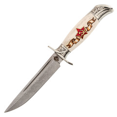 Фото Нож финка НКВД звезда, рисунок, сталь булат, рог лося
