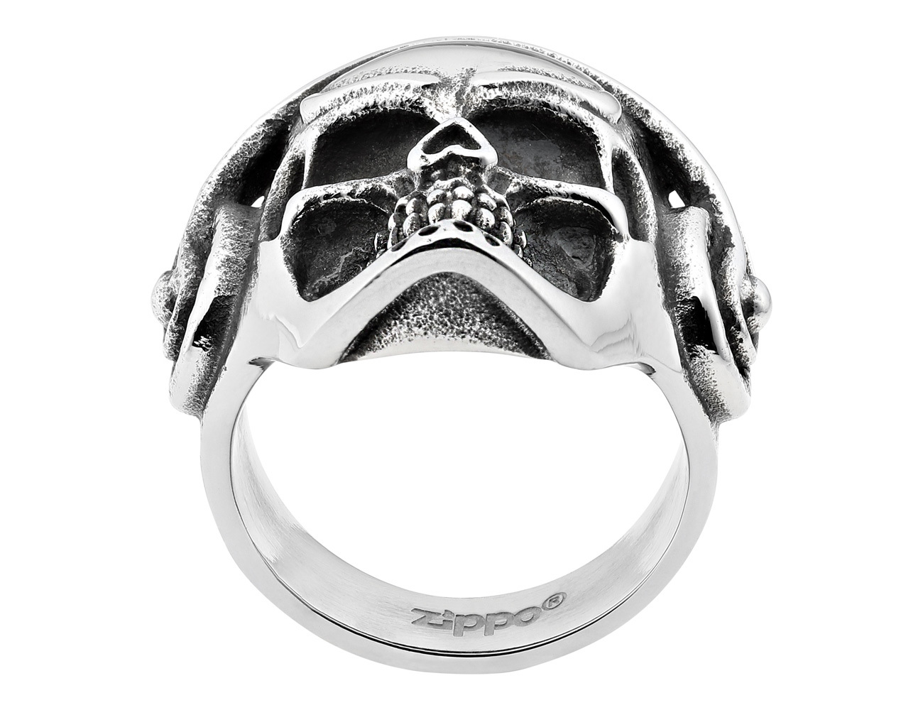 Кольцо ZIPPO, серебристое, в форме черепа, нержавеющая сталь,  2,5x2,6x0,6 см, диаметр 19,7 мм от Ножиков