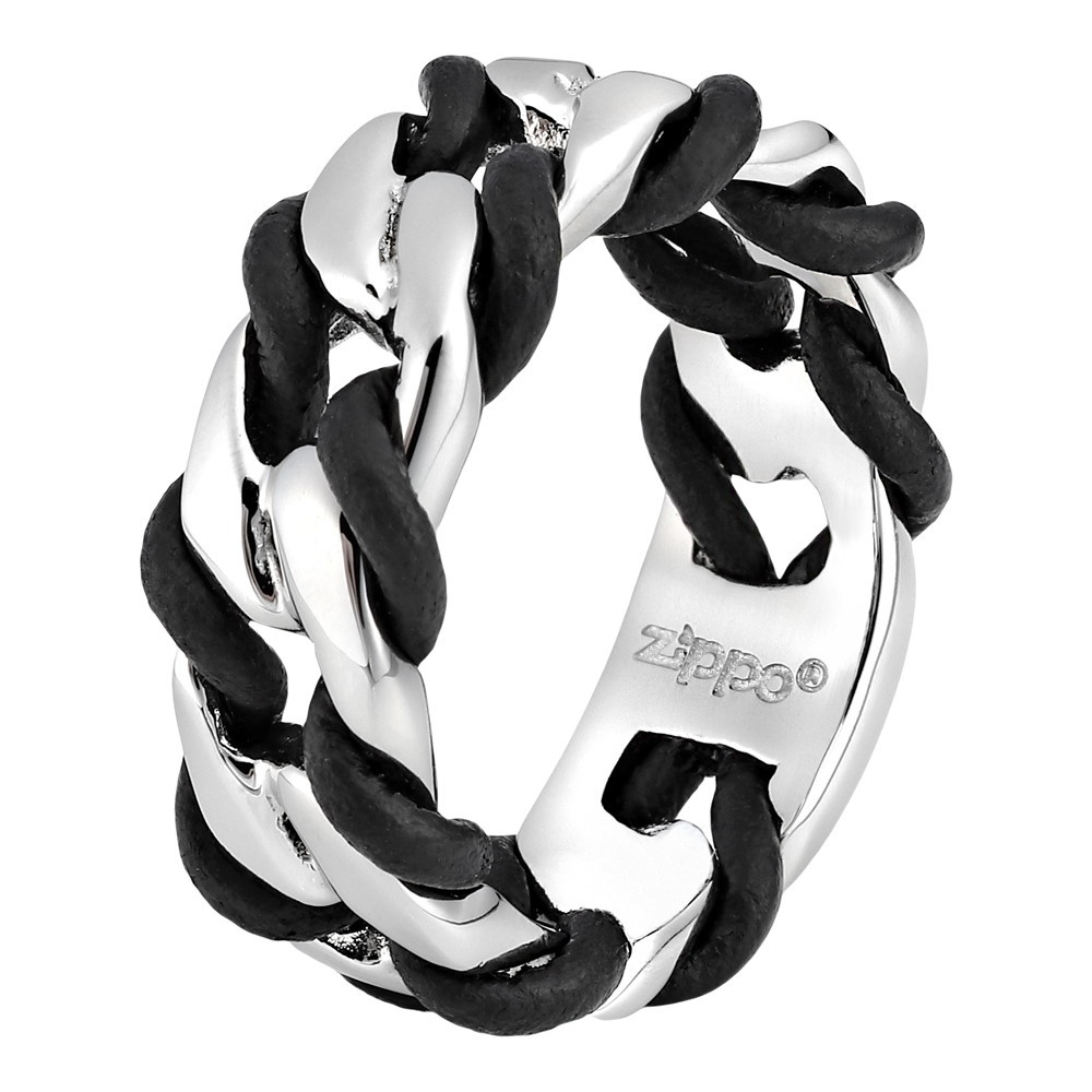 фото Кольцо zippo, серебристо-чёрное, нержавеющая сталь, диаметр 20,4 мм