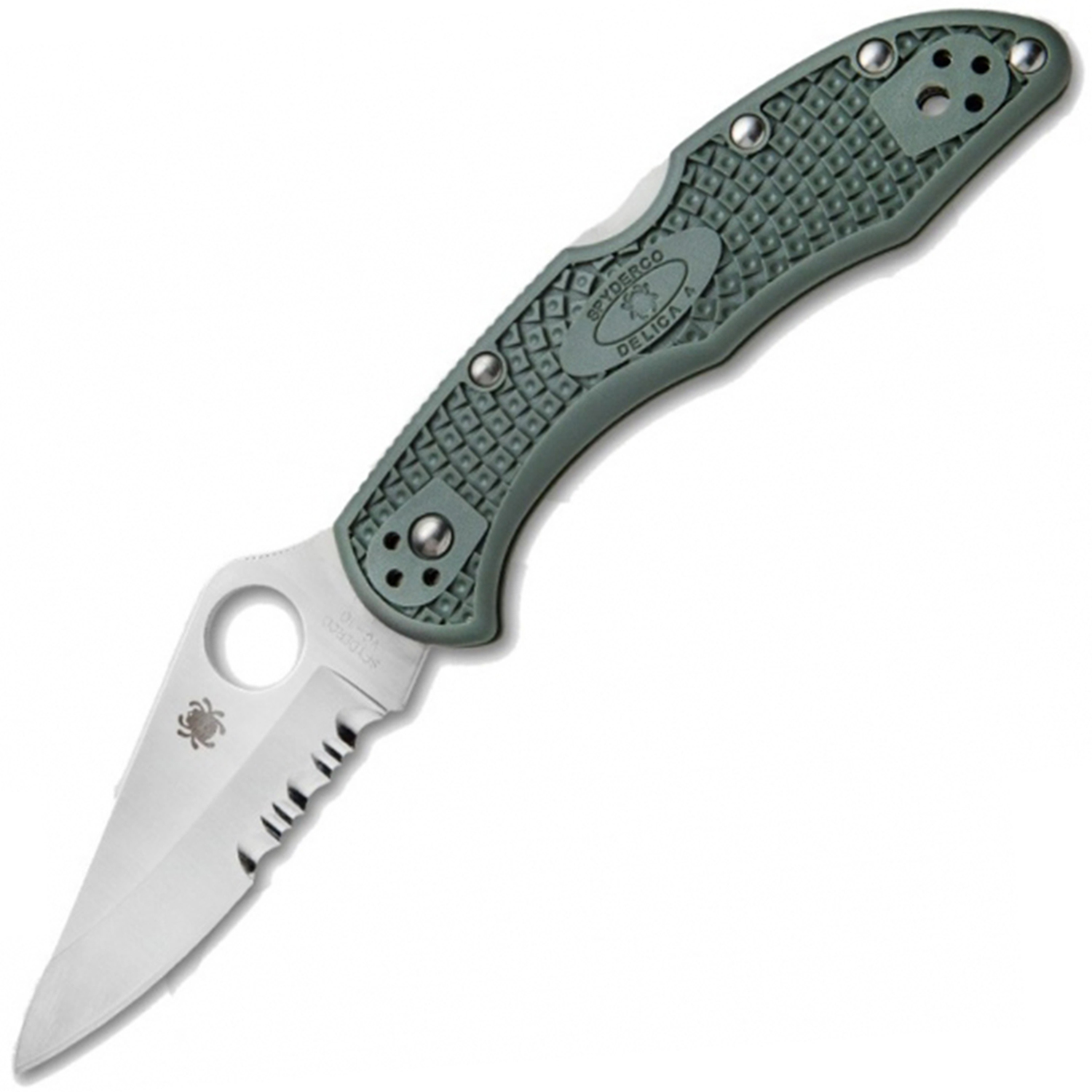 Складной нож Delica 4 - Spyderco C11PSFG, сталь VG-10 Satin Plain/Serrated, рукоять термопластик FRN зелёная (foliage green)