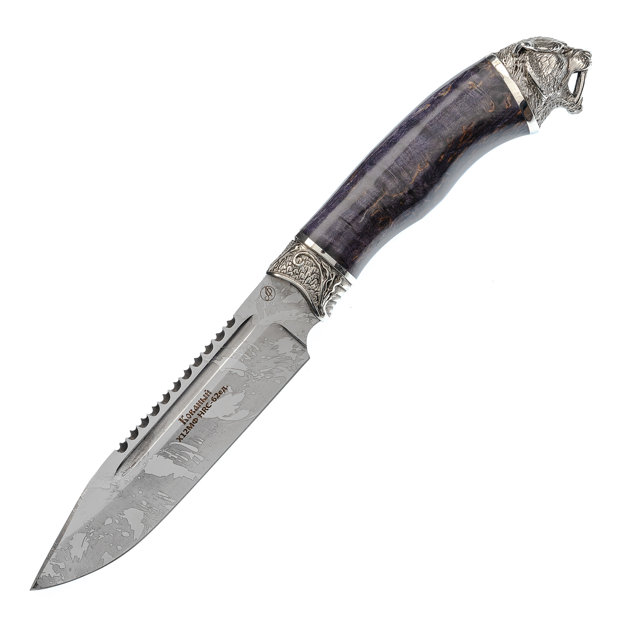 Нож Волк, сталь Х12МФ, рукоять карельская береза бусина волк бронза