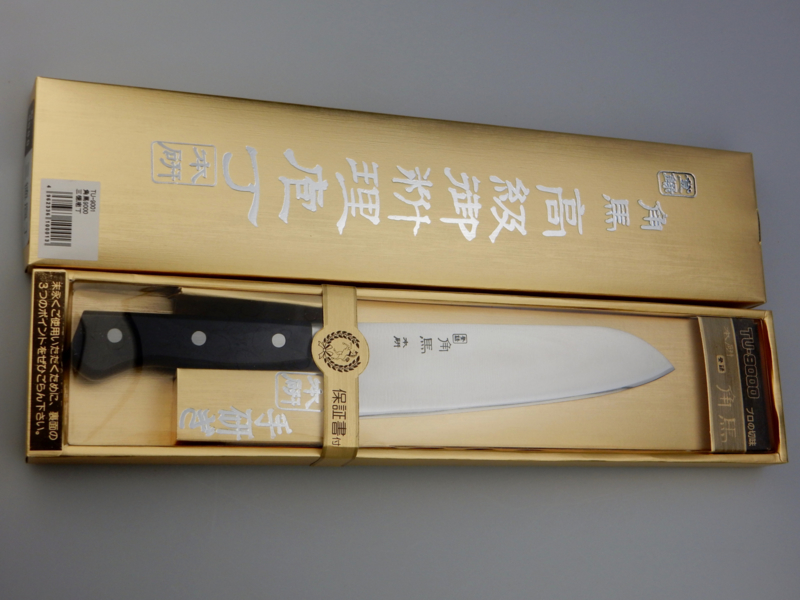 Нож кухонный Shimomura Сантоку, сталь DSR1K6, рукоять pakka wood - фото 9