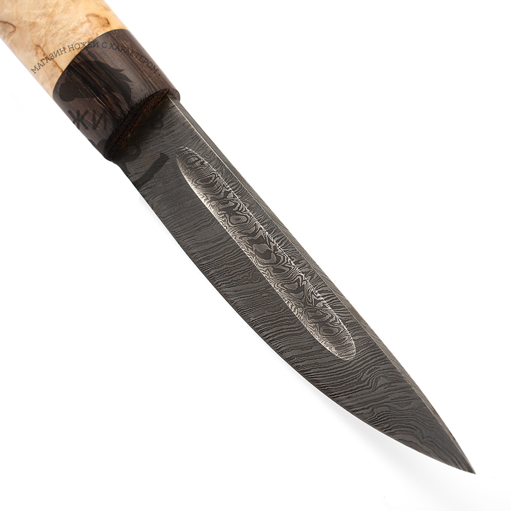 Нож Якутский средний, сталь дамаск, рукоять дерево и кость - фото 4