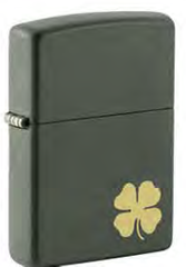 Фото Зажигалка ZIPPO Four Leaf Clover с покрытием Green Matte, латунь/сталь, зеленая