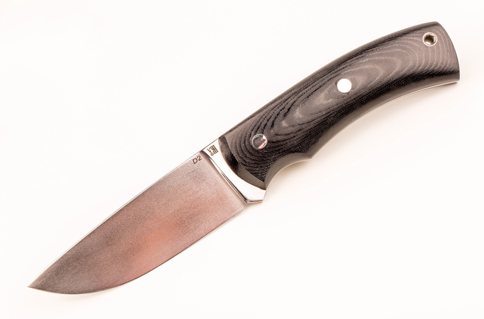 фото Нож цельнометаллический охотник, сталь d2, рукоять черная микарта мастерская ульданова