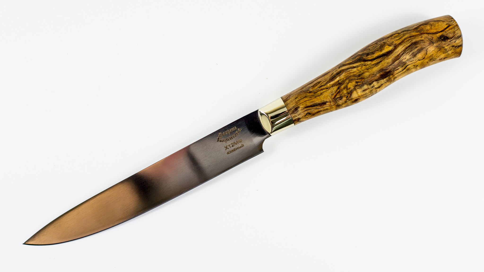 Фото 5 - Нож кухонный Универсал-1  Х12МФ, карельская береза, мельхиор от Фабрика Баринова
