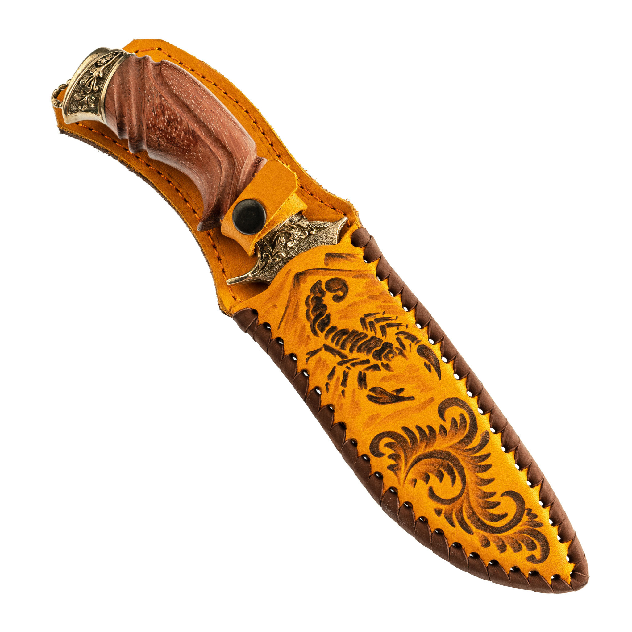 фото Нож варяг, дамасская сталь, с резной рукоятью кузница семина