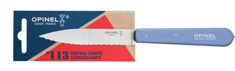 Нож столовый Opinel №113, деревянная рукоять, блистер, нержавеющая сталь,  синий от Ножиков