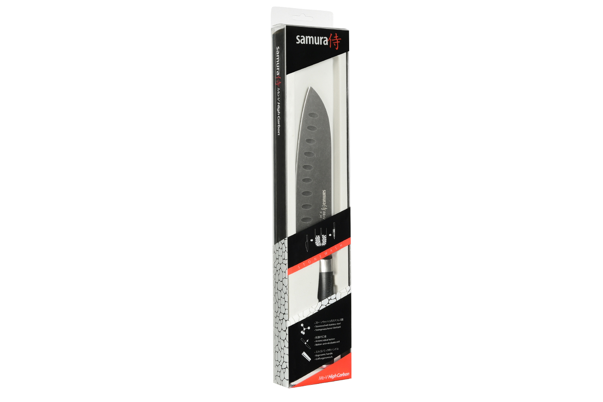 Кухонный нож сантоку Samura Mo-V Stonewash 180 мм, сталь AUS-8, рукоять G10 - фото 2