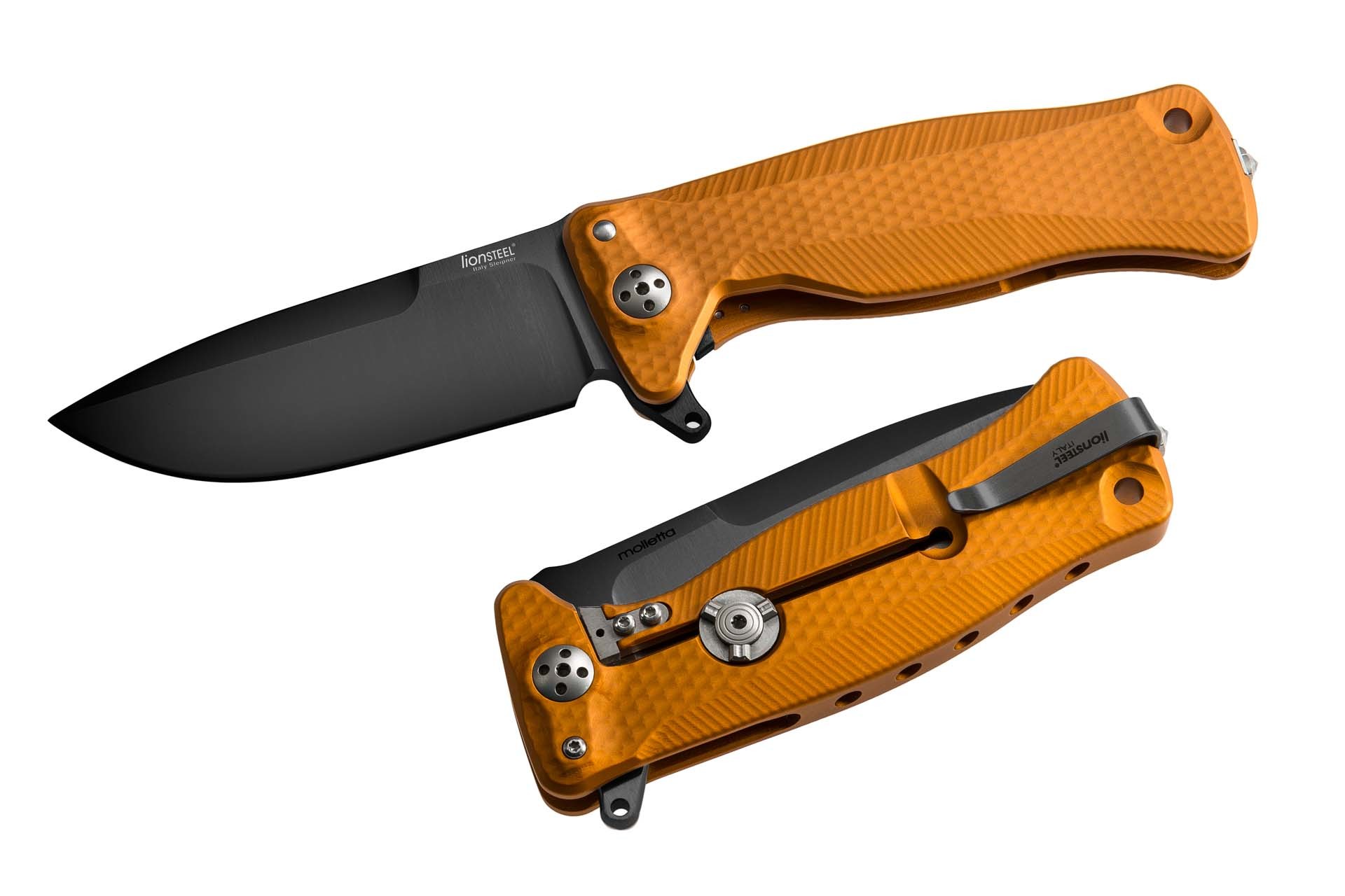 Нож складной SR-11 Ball-Bearing Flipper, Orange Solid® Aluminum Handle, Satin Finish Sleipner Stainless Steel
