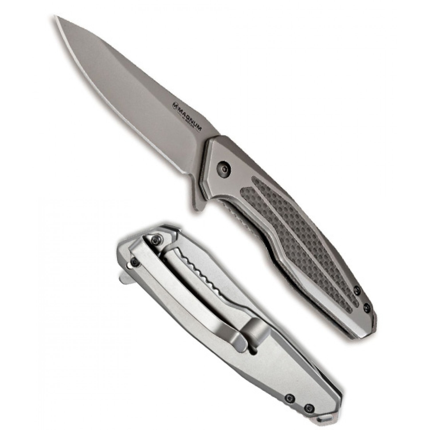 Складной нож Magnum Olisar - Boker 01RY847, сталь 440A Titanium Nitride, рукоять нержавеющая сталь/карбон - фото 2