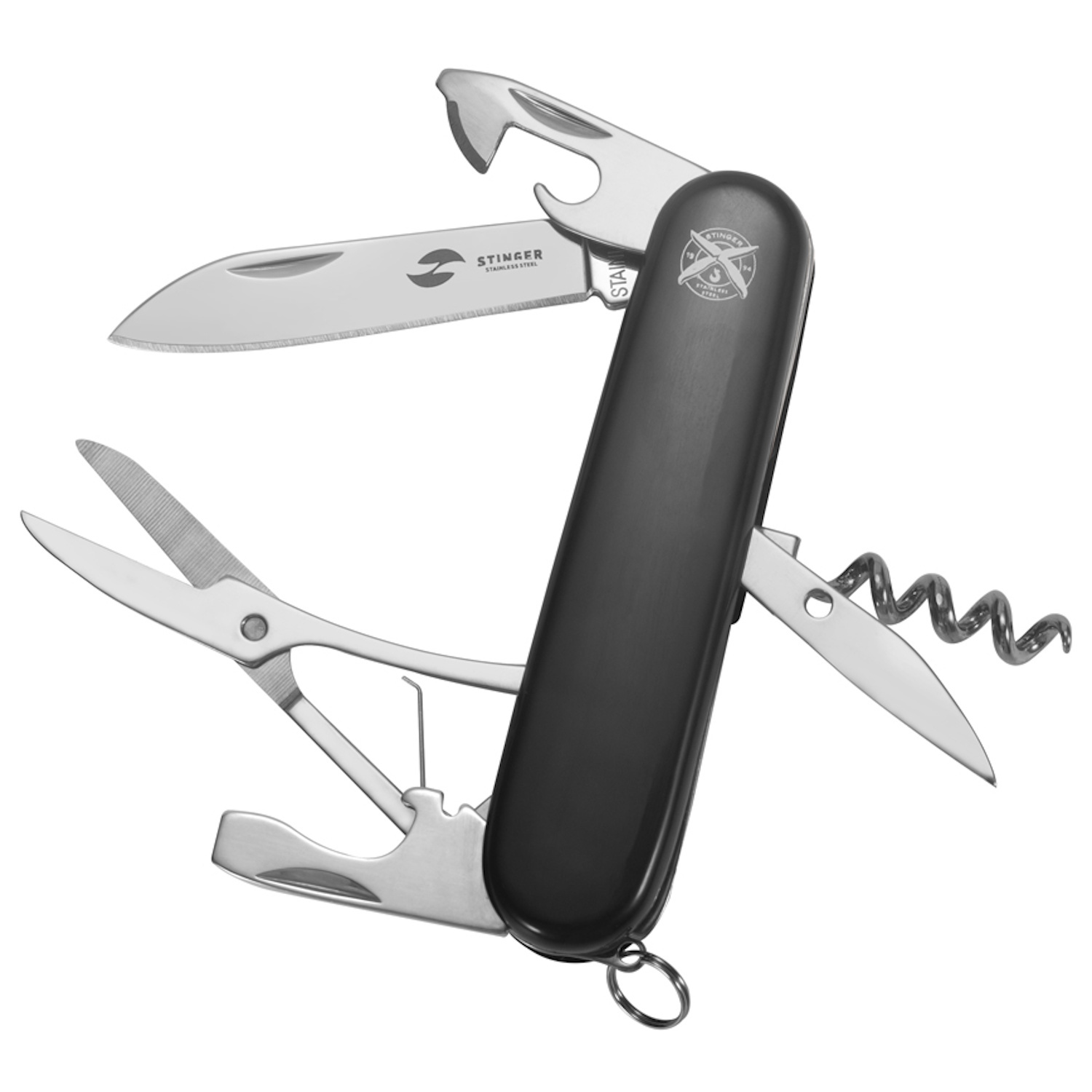 

Нож перочинный Stinger FK-K5018-6PB 90 мм, 11 функций, черный, в блистере