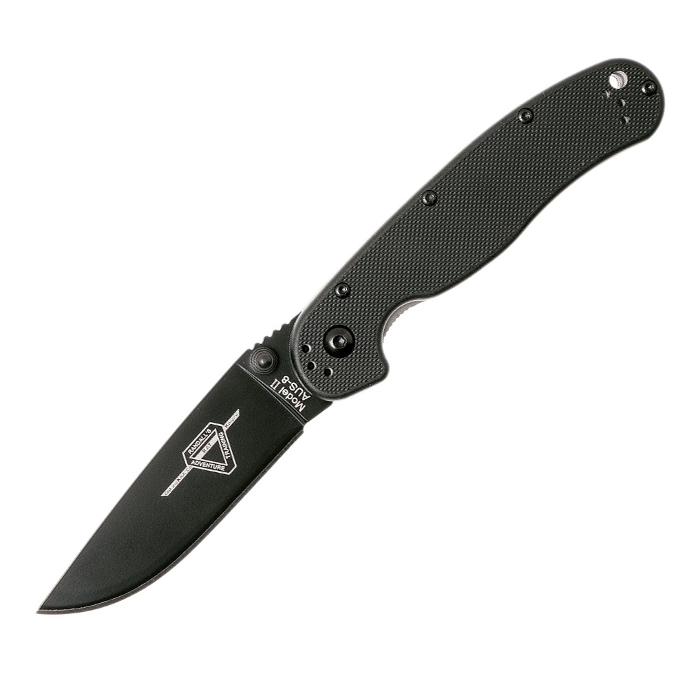 Нож складной Ontario RAT-2, сталь Aus-8, клинок черный - Satin, рукоять - Black GRN