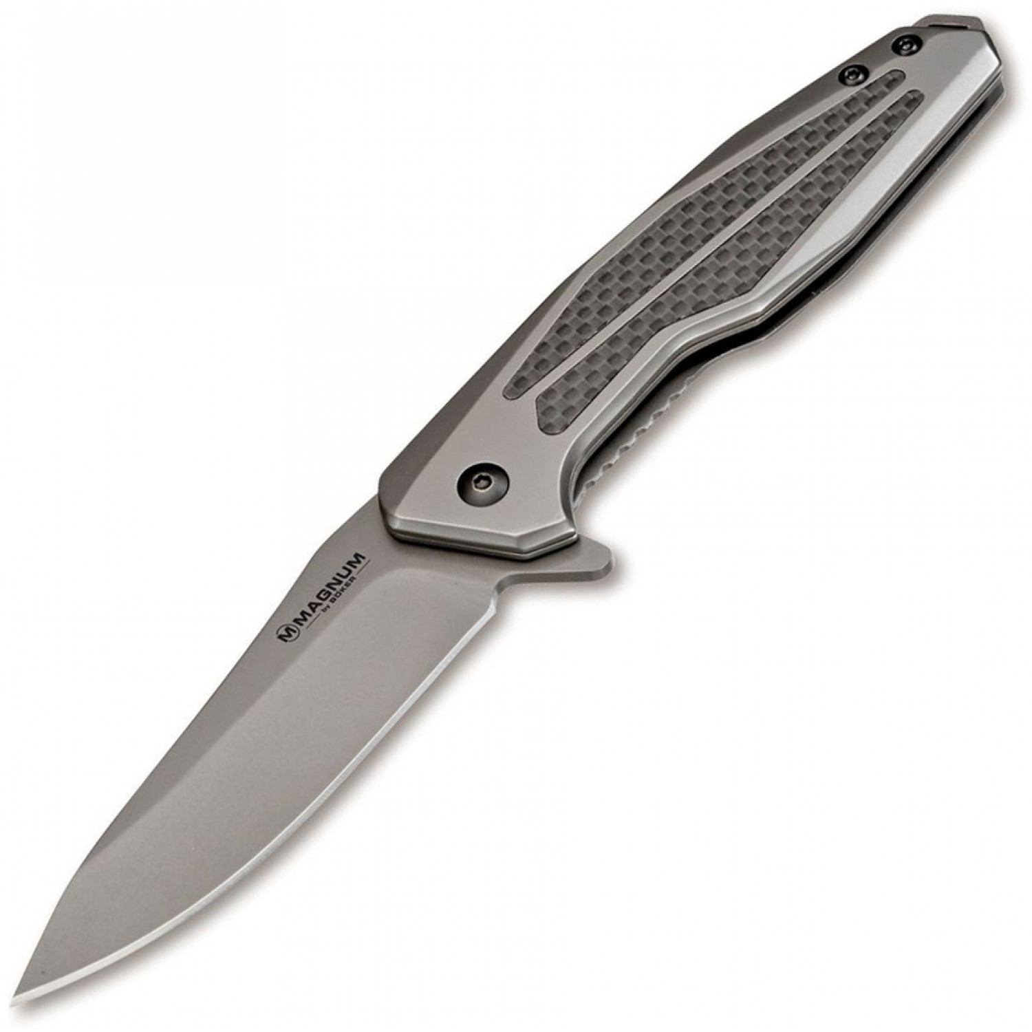 Складной нож Magnum Olisar - Boker 01RY847, сталь 440A Titanium Nitride, рукоять нержавеющая сталь/карбон