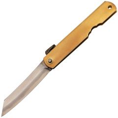Фото Нож складной Higonokami, 80 мм, сталь AoGami 3 слоя, рукоять латунь, золотистый
